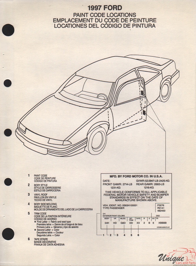 1997 Ford Paint Charts PPG 10